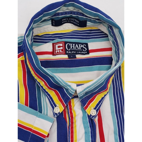 Chaps Ralph Lauren Striped Button Up Shirt Men's Short Sleeve Colorful - Picture 1 of 6